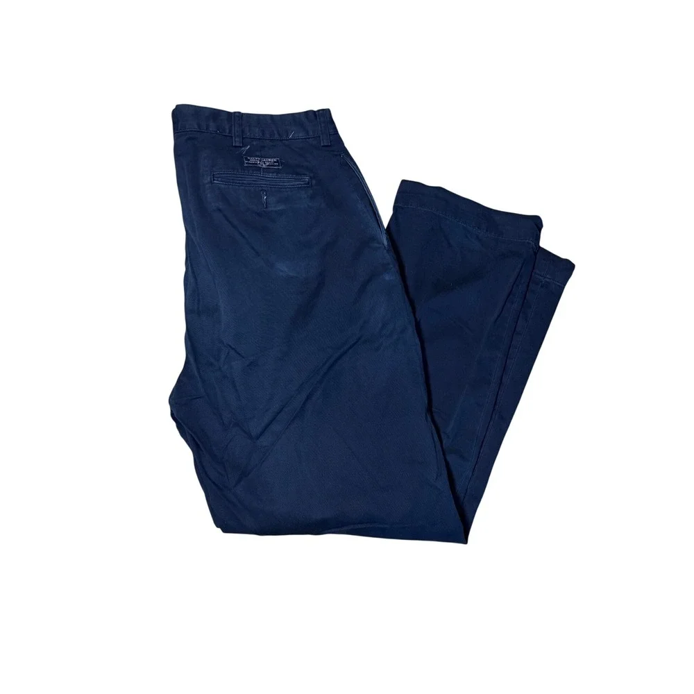 Polo Ralph Lauren Andrew Pant Mens 38x32 Navy Blue Pleated Chino Cotton Trousers